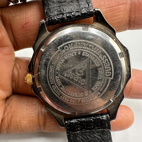 Vintage Guess Moon Phase Watch Men Gold Silver Tone Green Dial New Battery 8" - Picture 4 of 11